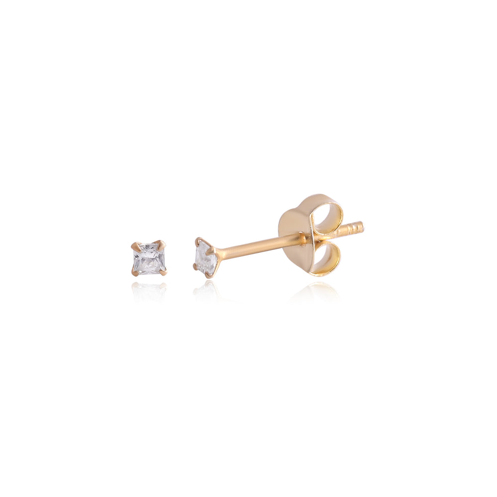 18k Gold Plated 925 Sterling Silver pair of Square shape 2mm Single White Cz Unisex Stud Earrings (