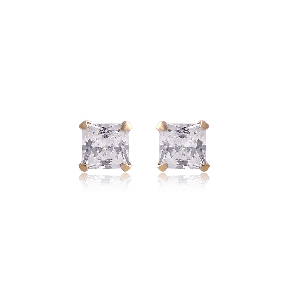 18k Gold Plated 925 Sterling Silver pair of Square shape 3mm Single White Cz Unisex Stud Earrings