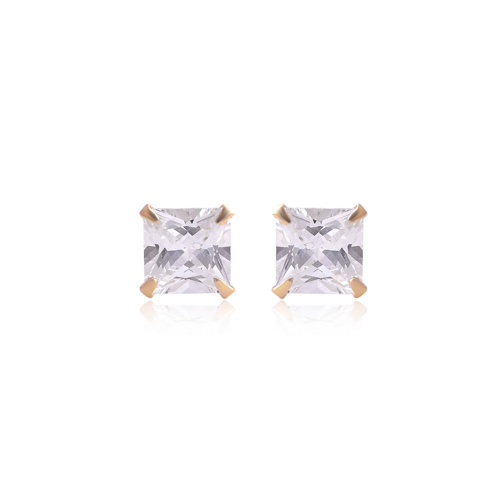 18k Gold Plated 925 Sterling Silver pair of Square shape 5mm Single White Cz Unisex Stud Earrings