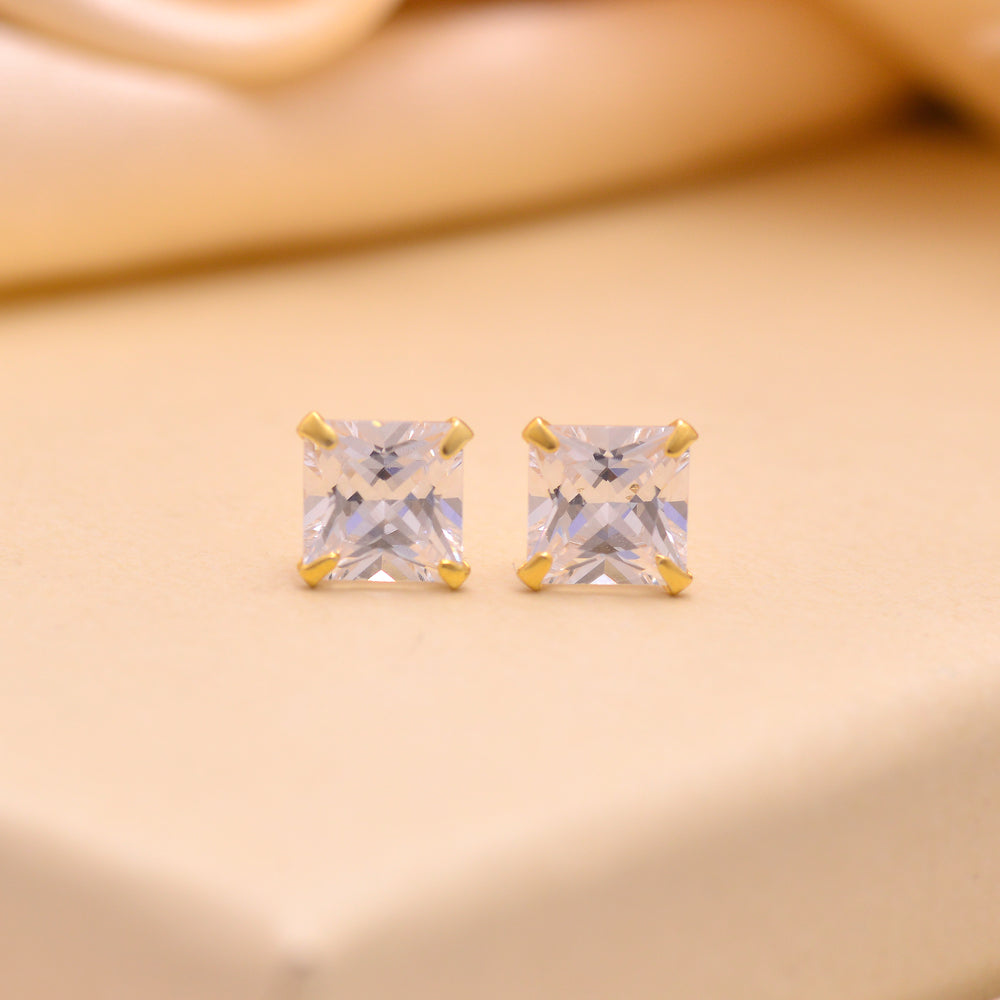 18k Gold Plated 925 Sterling Silver pair of Square shape 5mm Single White Cz Unisex Stud Earrings