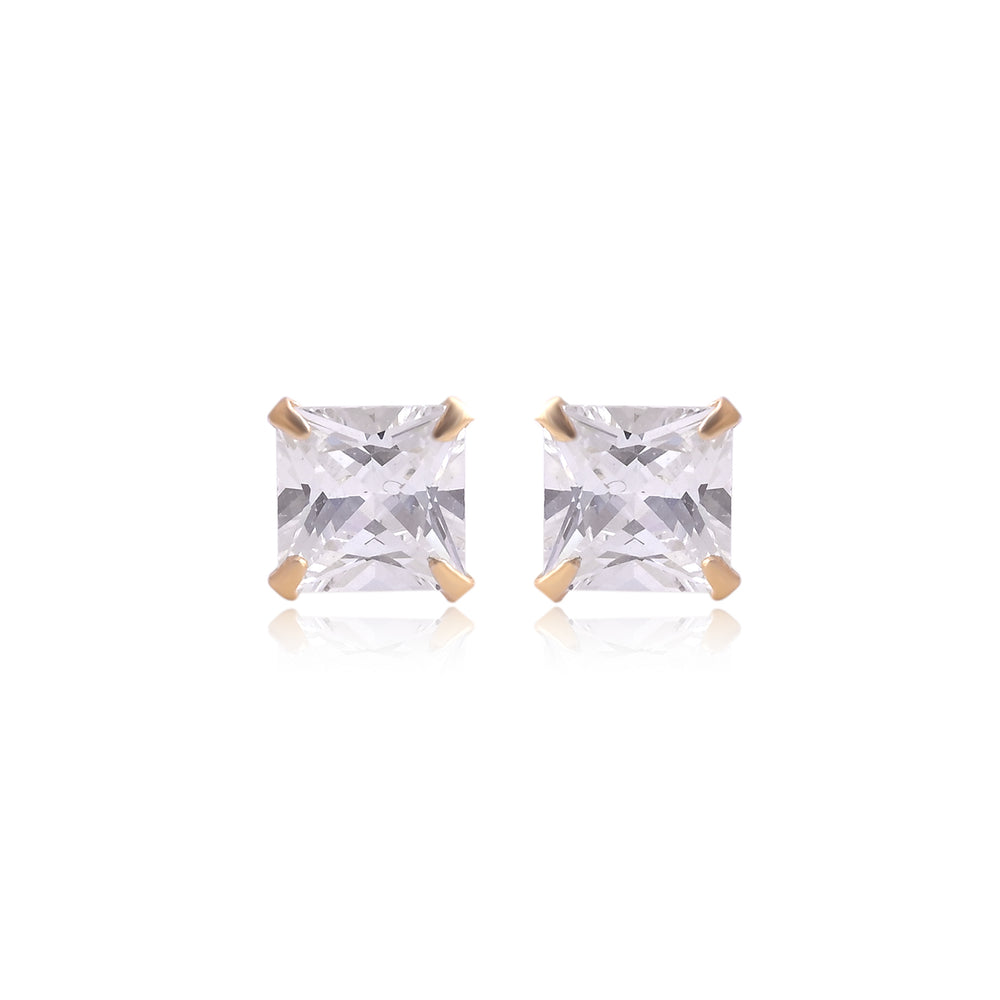18k Gold Plated 925 Sterling Silver pair of Square shape 6mm Single White Cz Unisex Stud Earrings
