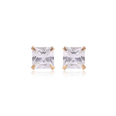 18k Gold Plated 925 Sterling Silver pair of Square shape 6mm Single White Cz Unisex Stud Earrings