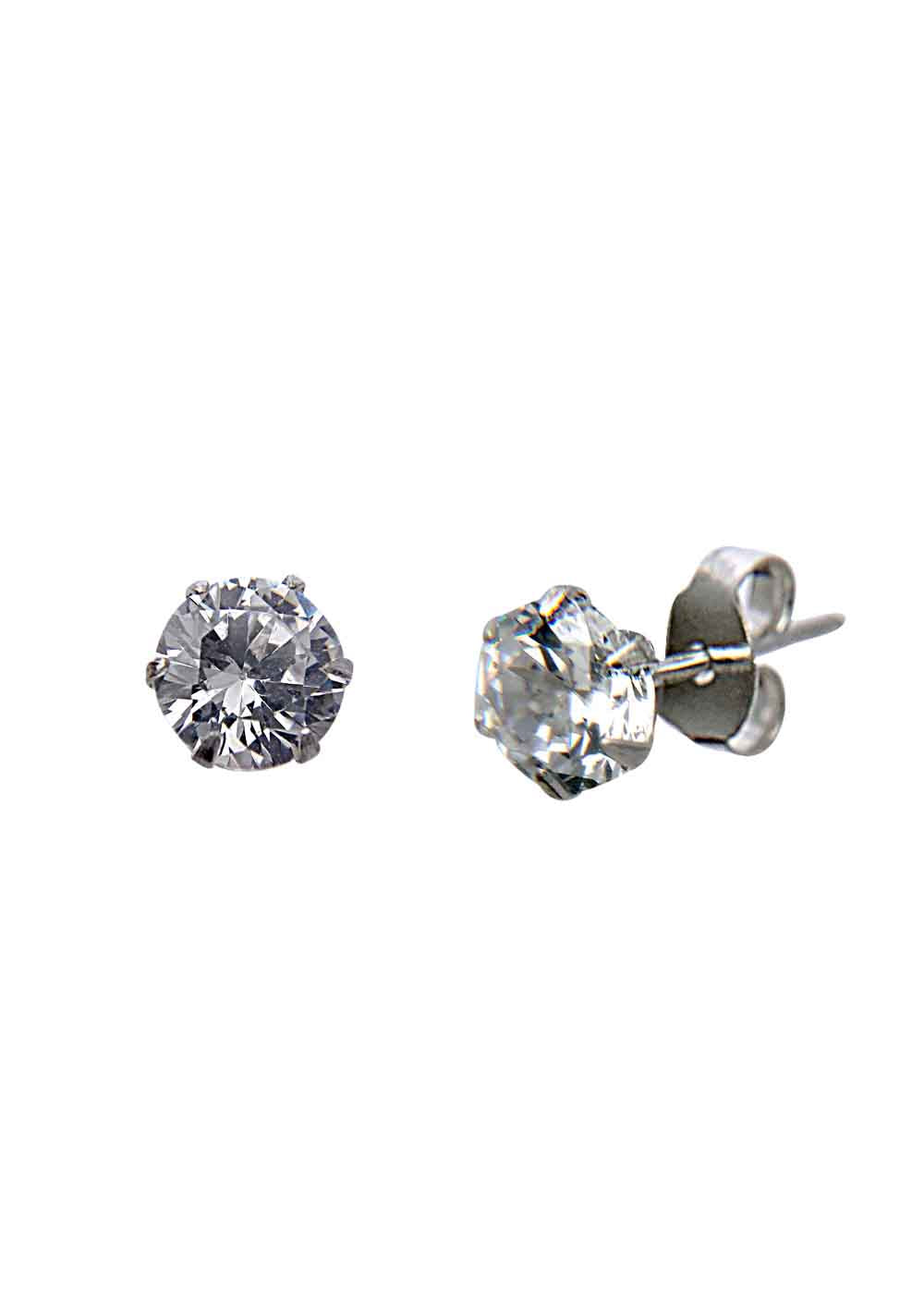925 Sterling Silver Silver pair of Round shape 5mm Single White Cubic Zircon (CZ) Stone