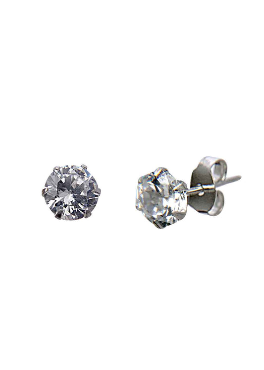 925 Sterling Silver Silver pair of Round shape 5mm Single White Cubic Zircon (CZ) Stone