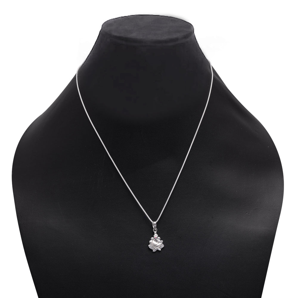 92.5 Sterling Silver Ganesh Pendant with Cz Stones with 18 inch Chain