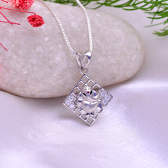 Ganesha 92.5 Sterling Silver Square Unisex Pendant with Cz Stones