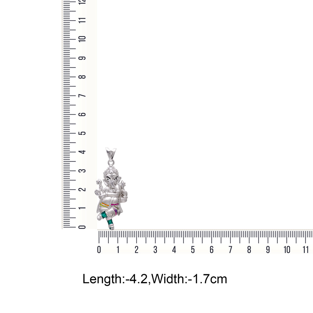 Standing Ganesh Sterling Silver Pendant with CZ Stones and Enamel