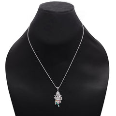 Standing Ganesha Sterling Silver Pendant with Cz and Enamel with 18 inch Chain