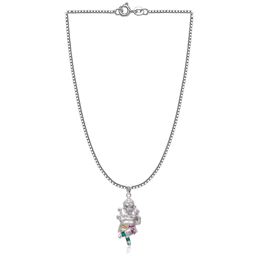 Standing Ganesh Sterling Silver Pendant with CZ Stones and Enamel