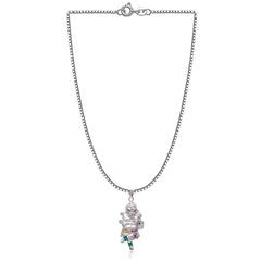 Standing Ganesha Sterling Silver Pendant with Cz Stones and Enamel