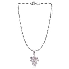 Ganpati 92.5 Sterling Silver Enamel Pendant with Cz with 18 inch Chain
