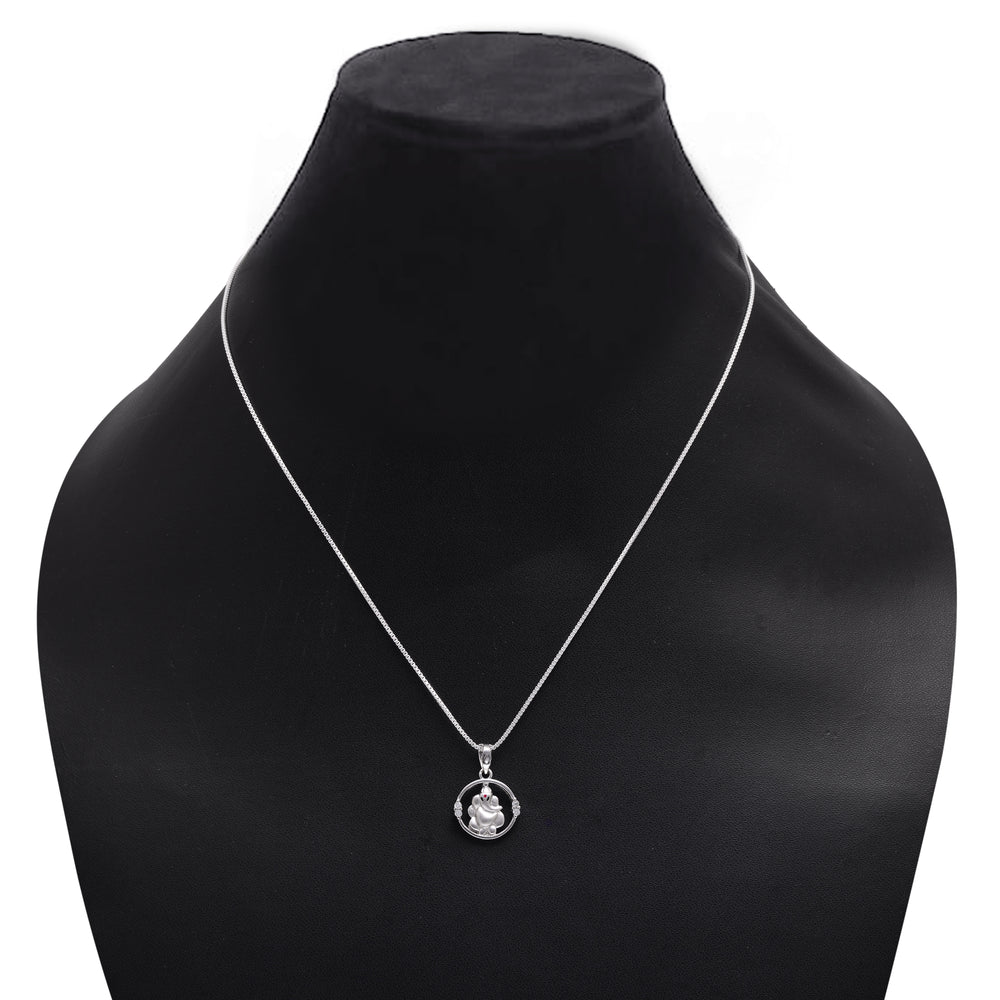 Ganesha 92.5 Sterling Silver Unisex Pendant with CZ Stones