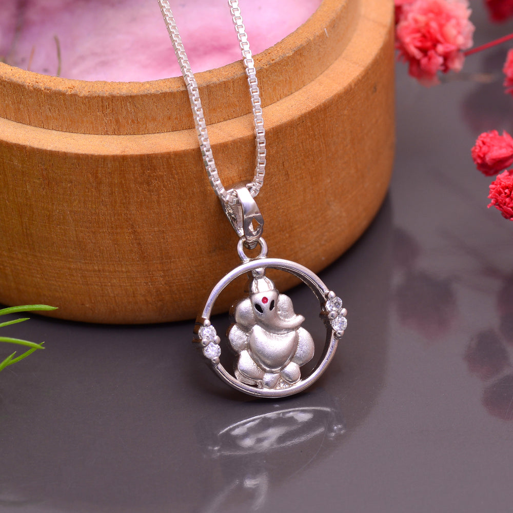 Ganesha 92.5 Sterling Silver Unisex Pendant with CZ Stones