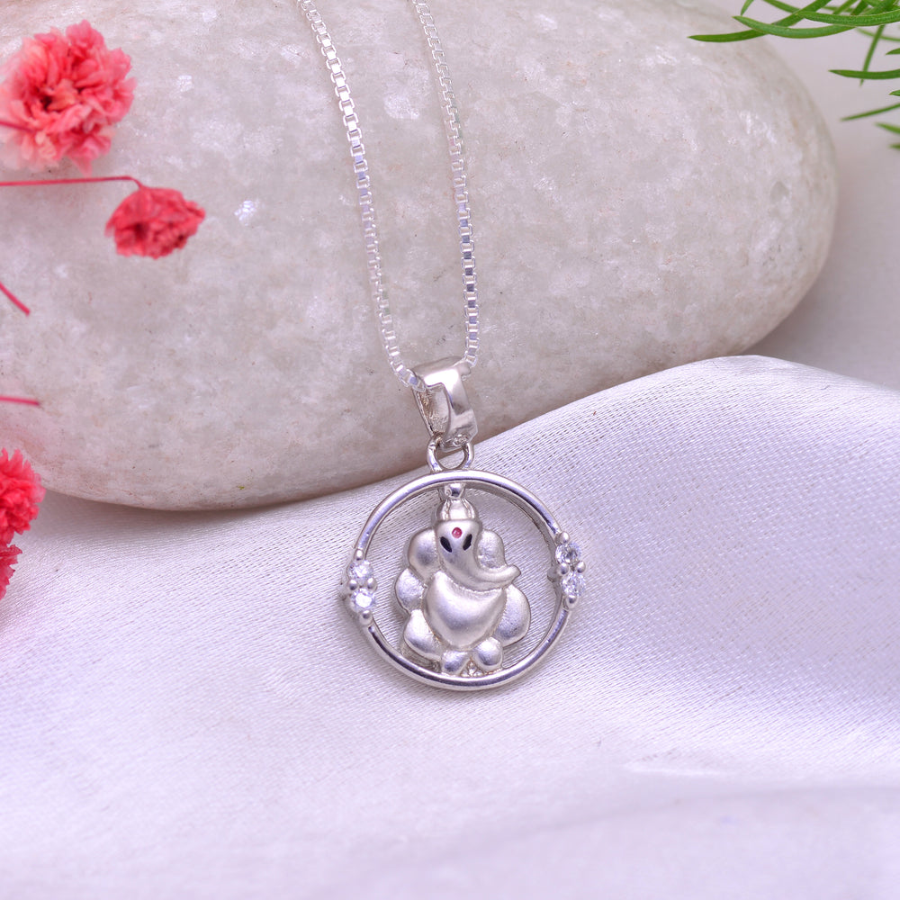 Ganesha 92.5 Sterling Silver Unisex Pendant with CZ Stones
