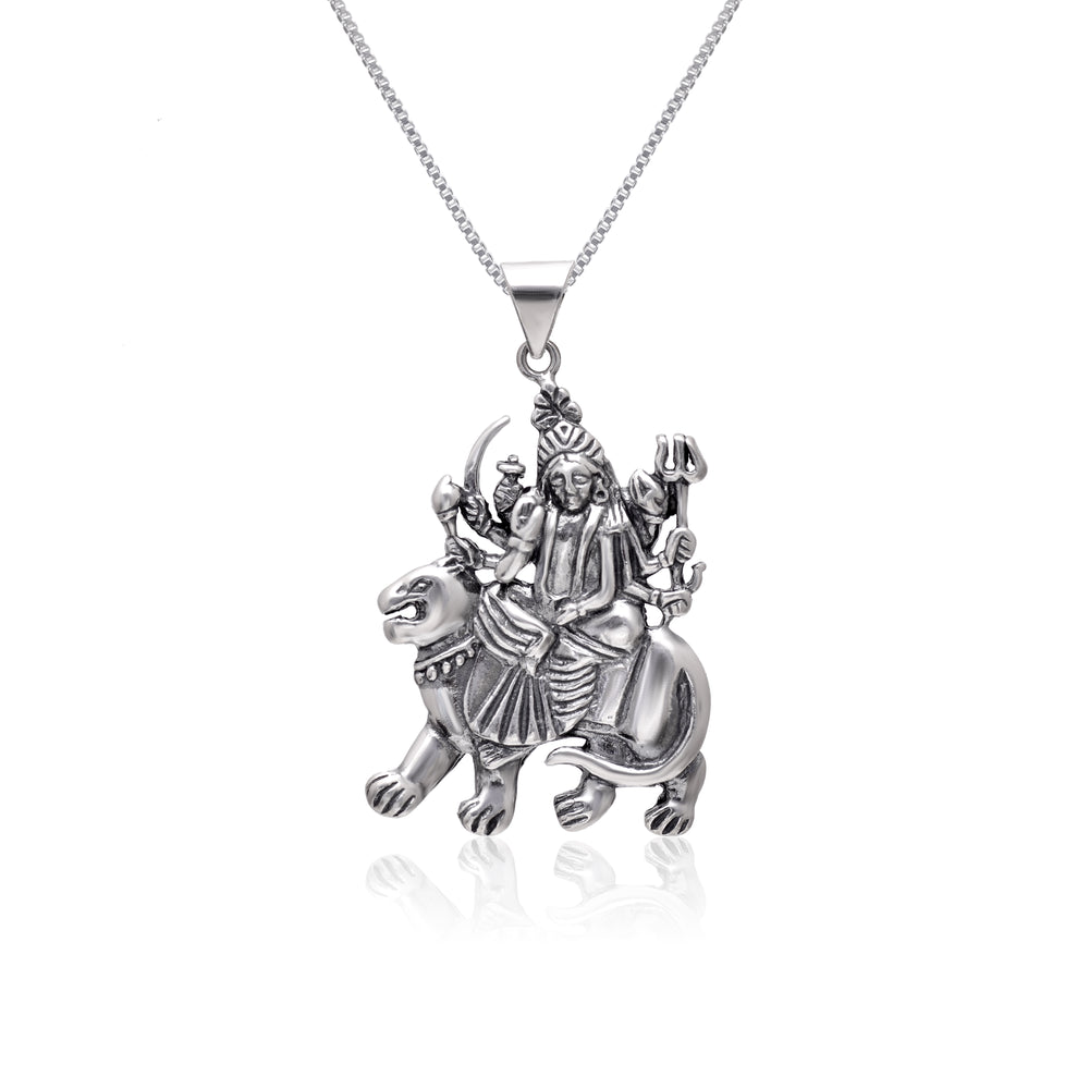Maa Sherawali 92.5 Sterling Silver Religious Pendant With 18 inch 925 Silver Chain