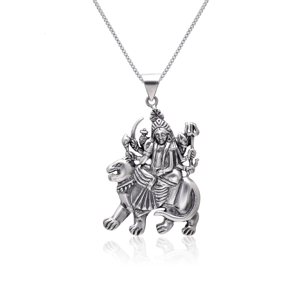 Maa Sherawali 92.5 Sterling Silver Religious Pendant With 18 inch 925 Silver Chain
