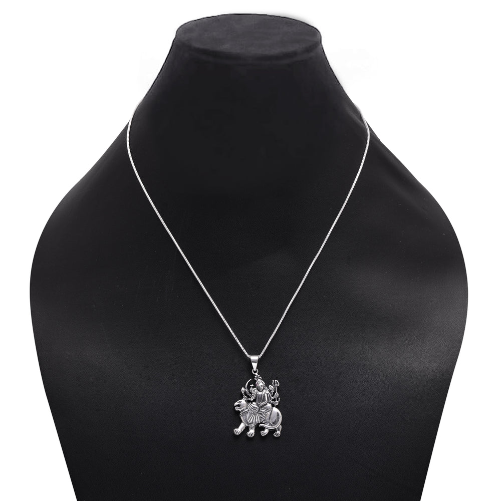 Maa Sherawali 92.5 Sterling Silver Religious Pendant With 18 inch 925 Silver Chain