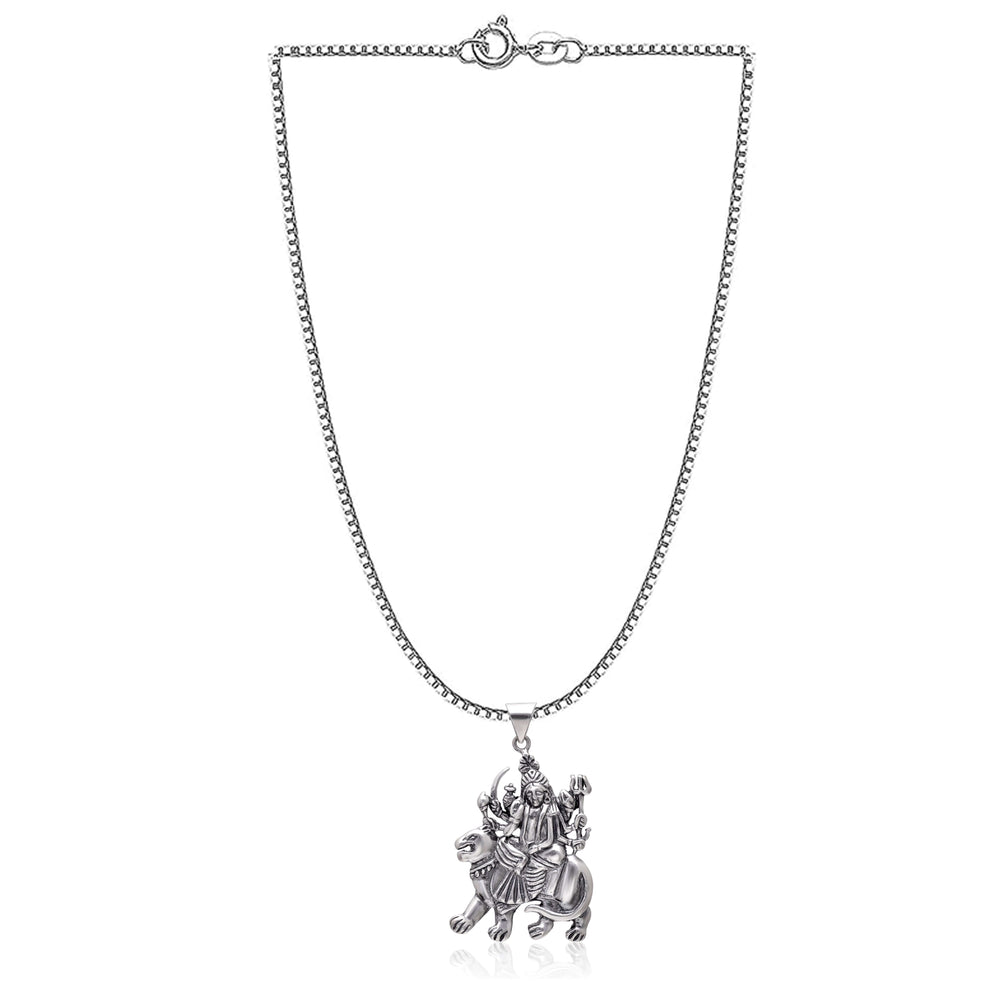 Maa Sherawali 92.5 Sterling Silver Religious Pendant With 18 inch 925 Silver Chain