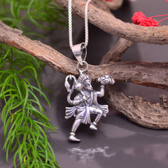 Flying Hanumanji 92.5 Sterling Silver Oxidized Religious Pendant