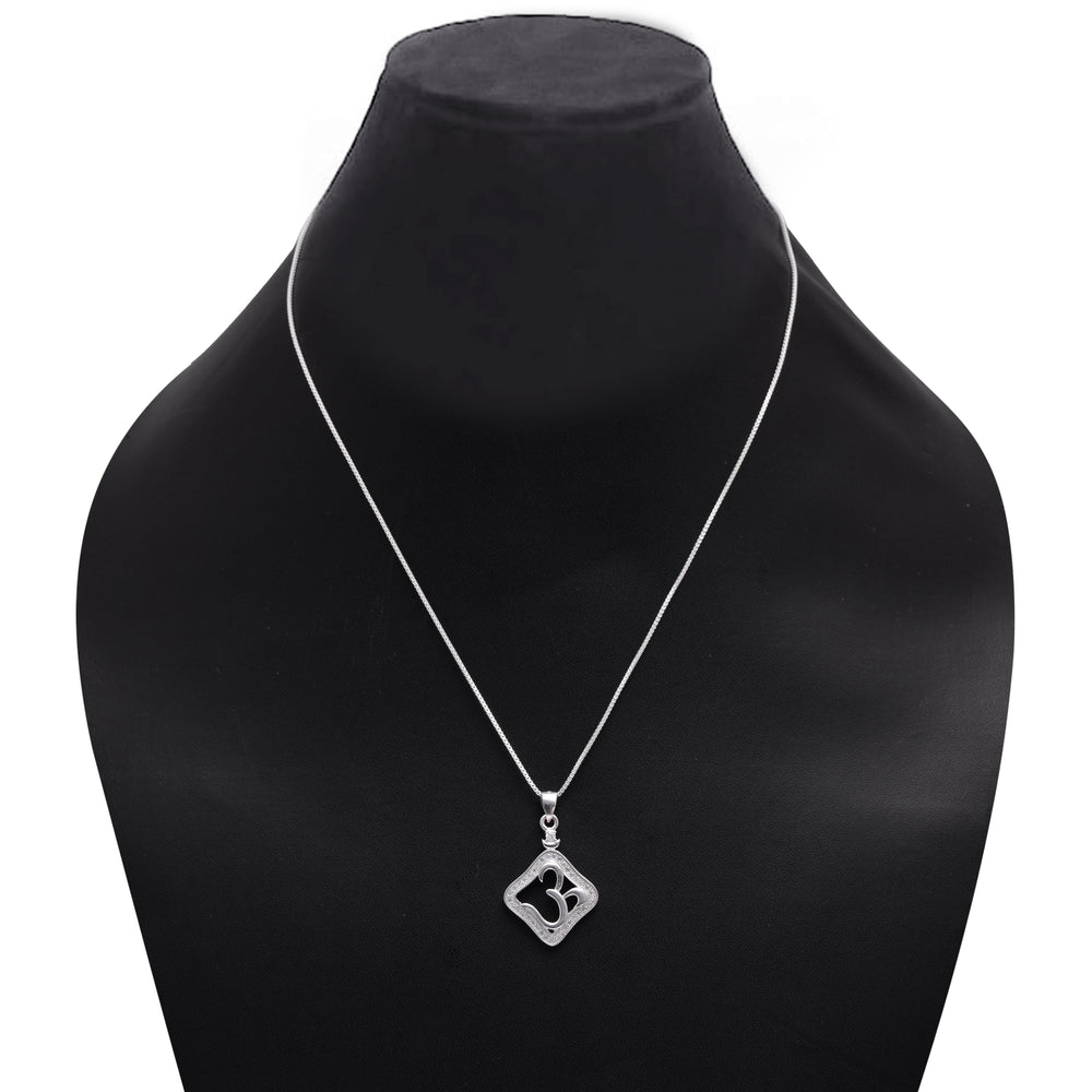 OM 92.5 Sterling Silver Unisex Religious Pendant with Cz Stones and 18 inch Chain