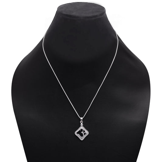 OM 92.5 Sterling Silver Unisex Religious Pendant with Cz Stones and 18 inch Chain