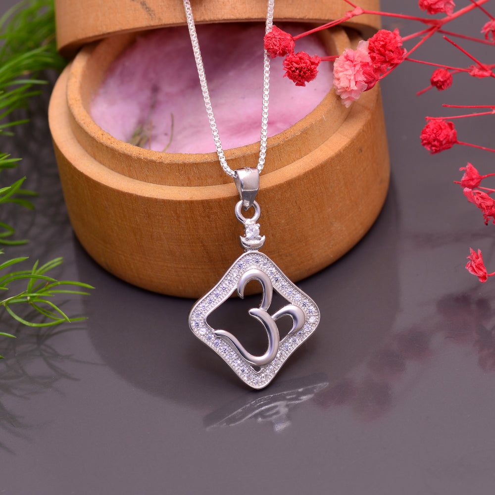 OM 92.5 Sterling Silver Unisex Religious Pendant with CZ Stones