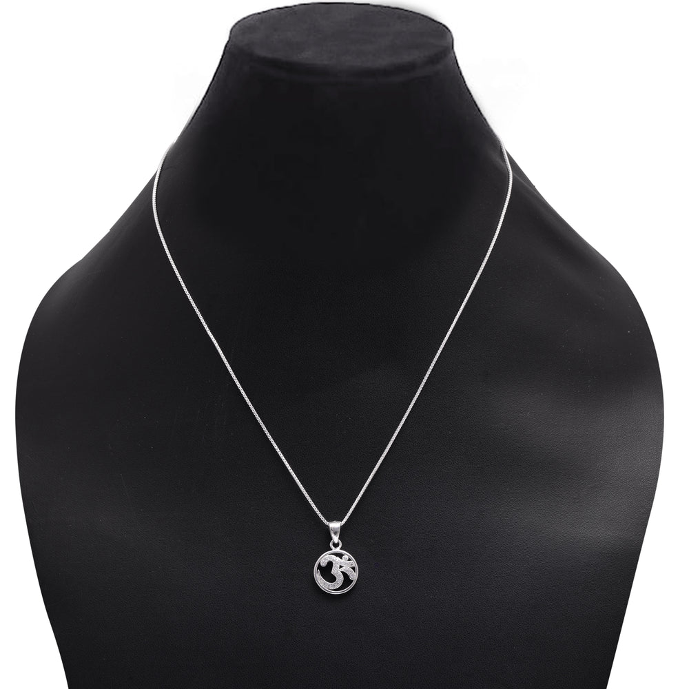 OM 92.5 Sterling Silver Unisex Religious Pendant with CZ Stones Without Chain