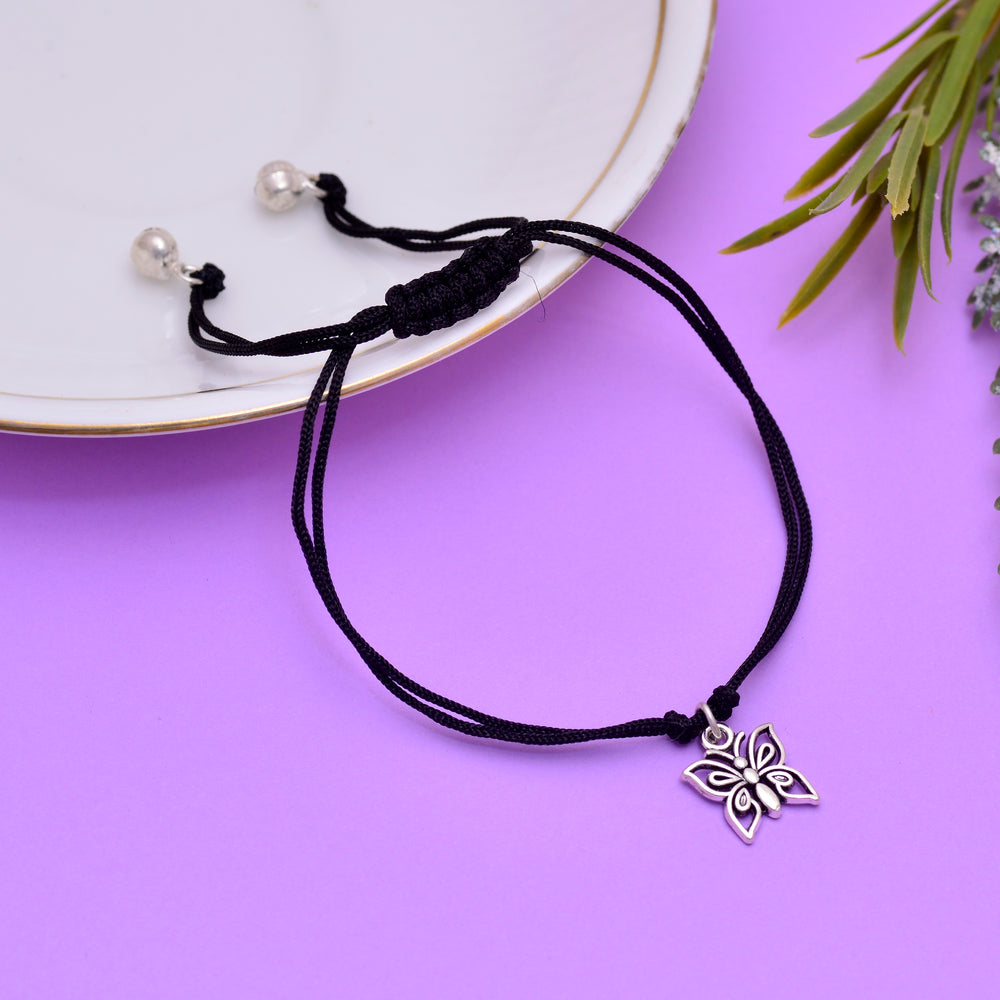 Trendy Butterfly Anklet with Black Thread