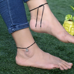 Trendy Butterfly Anklet with Black Thread