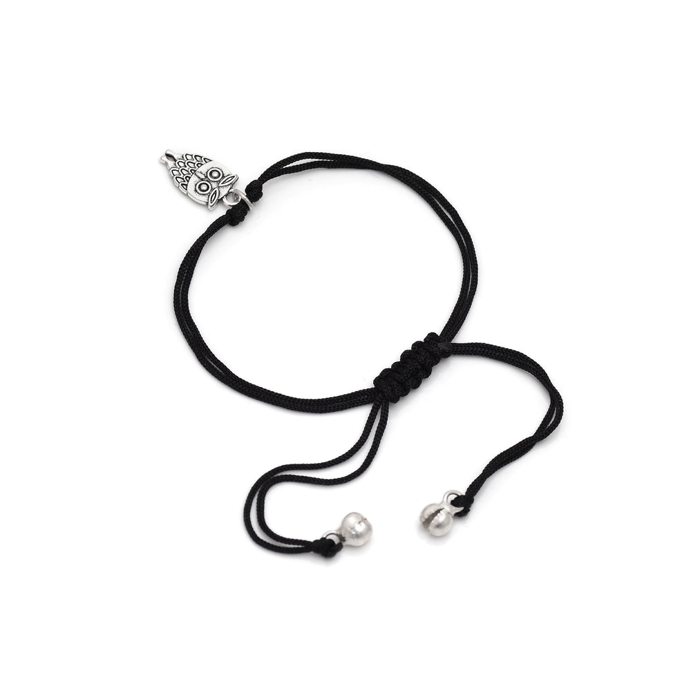 Cool Owl Anklet with Adjustable Black Thread