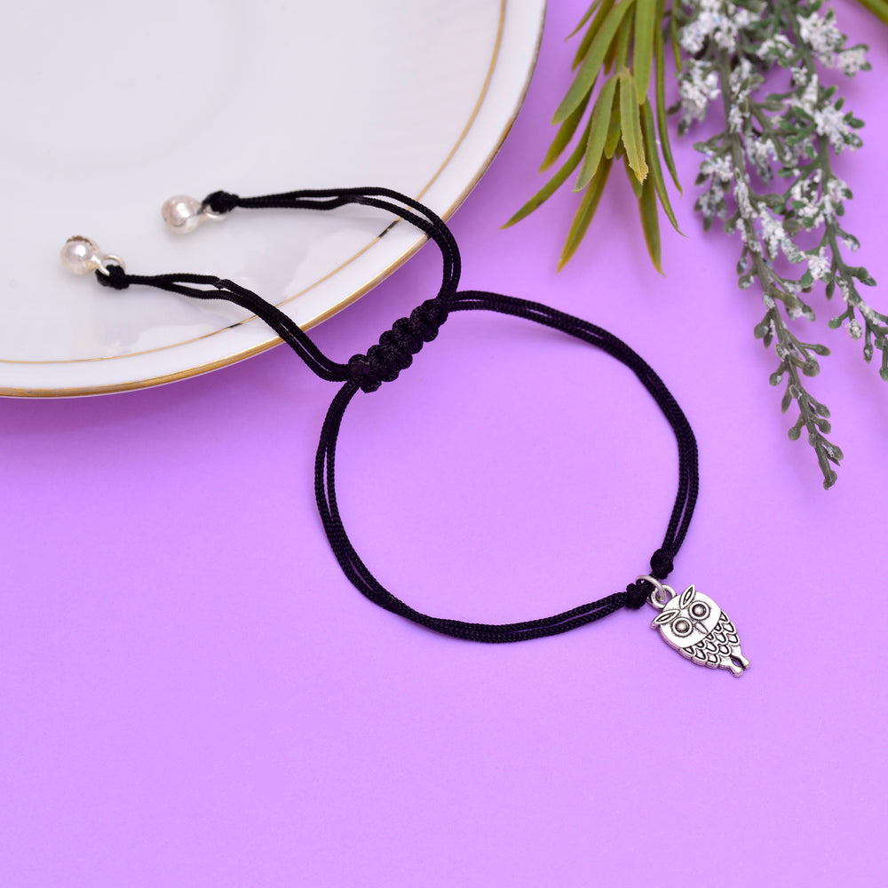 Cool Owl Anklet with Adjustable Black Thread