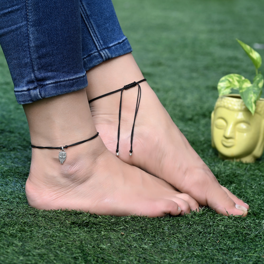 Cool Owl Anklet with Adjustable Black Thread