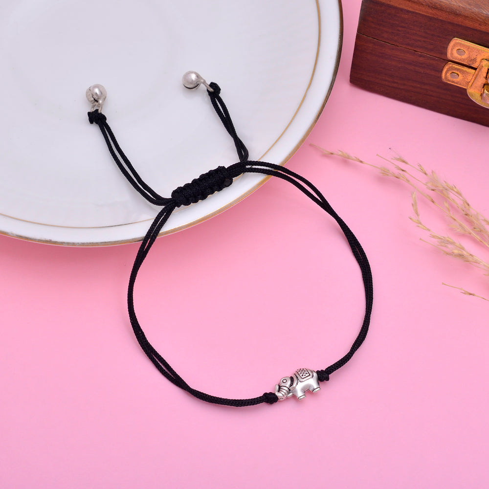 Trendy Elephant Anklet with Adjustable Black Thread