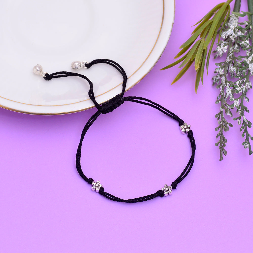 Designer Three Flower Anklet with Adjustable Black Thread