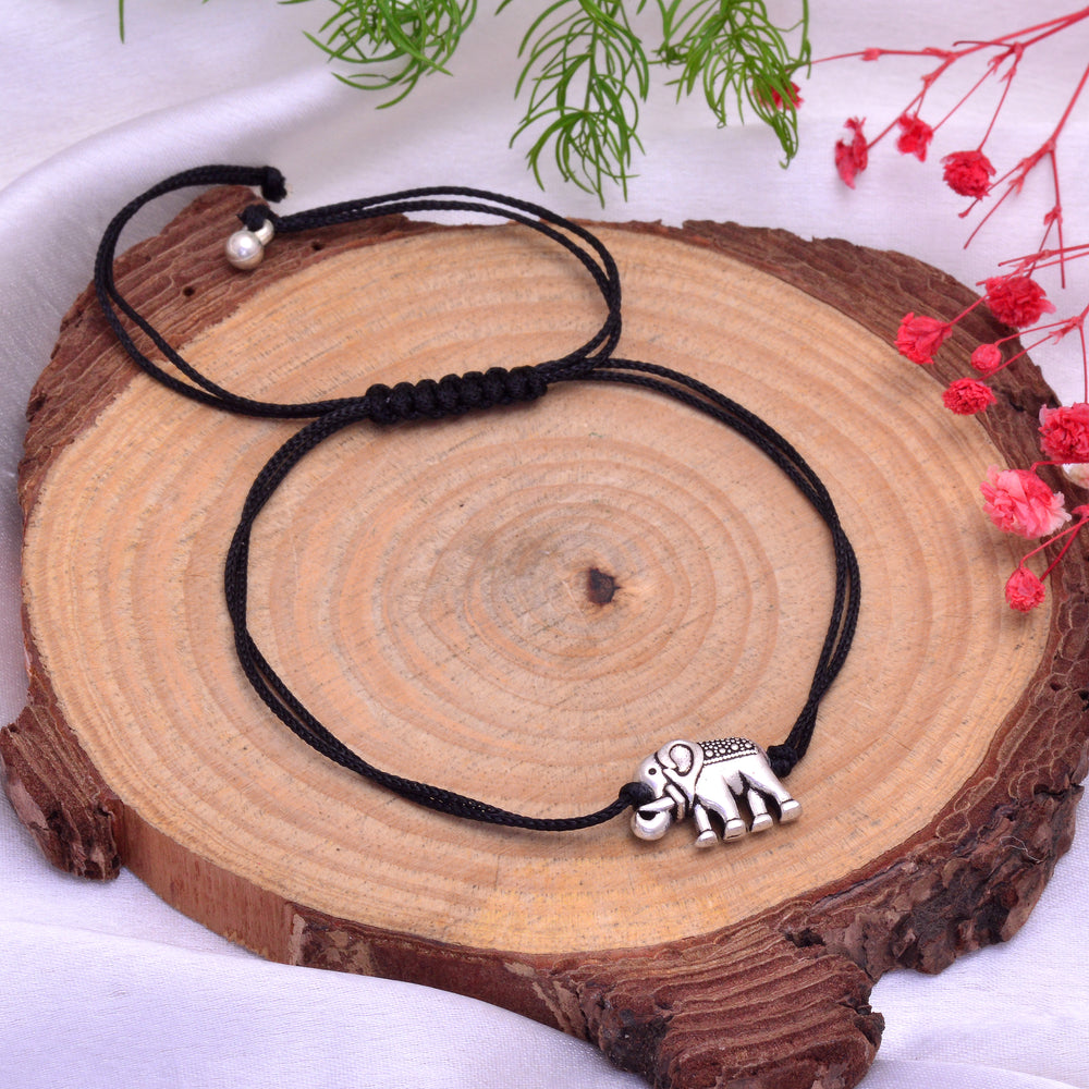 Trendy Hanging Elephant Anklet with Adjustable Black Thread