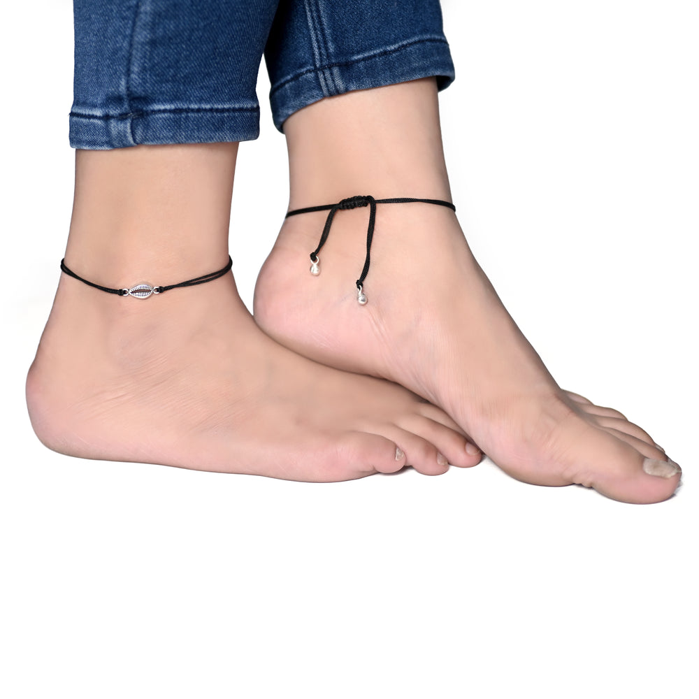 Trendy Shell Anklet with Adjustable Black Thread