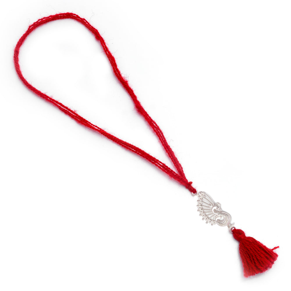 Silver Alloy Peacock Thread Loomba Rakhi for Bhabhi