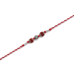 Silver Alloy Rudraksh Swastik Thread Bracelet for Men