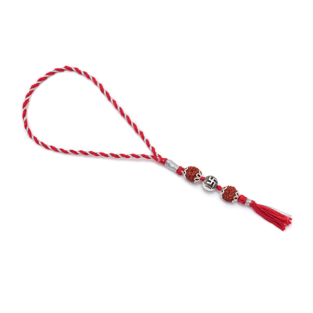 Combo of Silver Alloy Rudraksh Swastik Thread Rakhi for Bhaiya Bhabhi Couple Rakhi