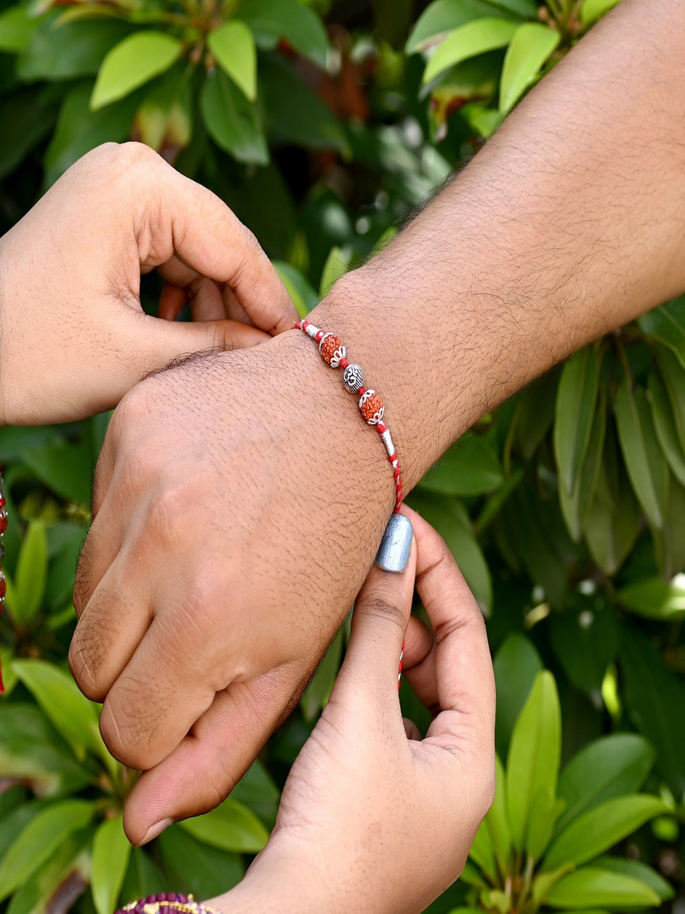 Silver Alloy Rudraksh Om Thread Bracelet for Men