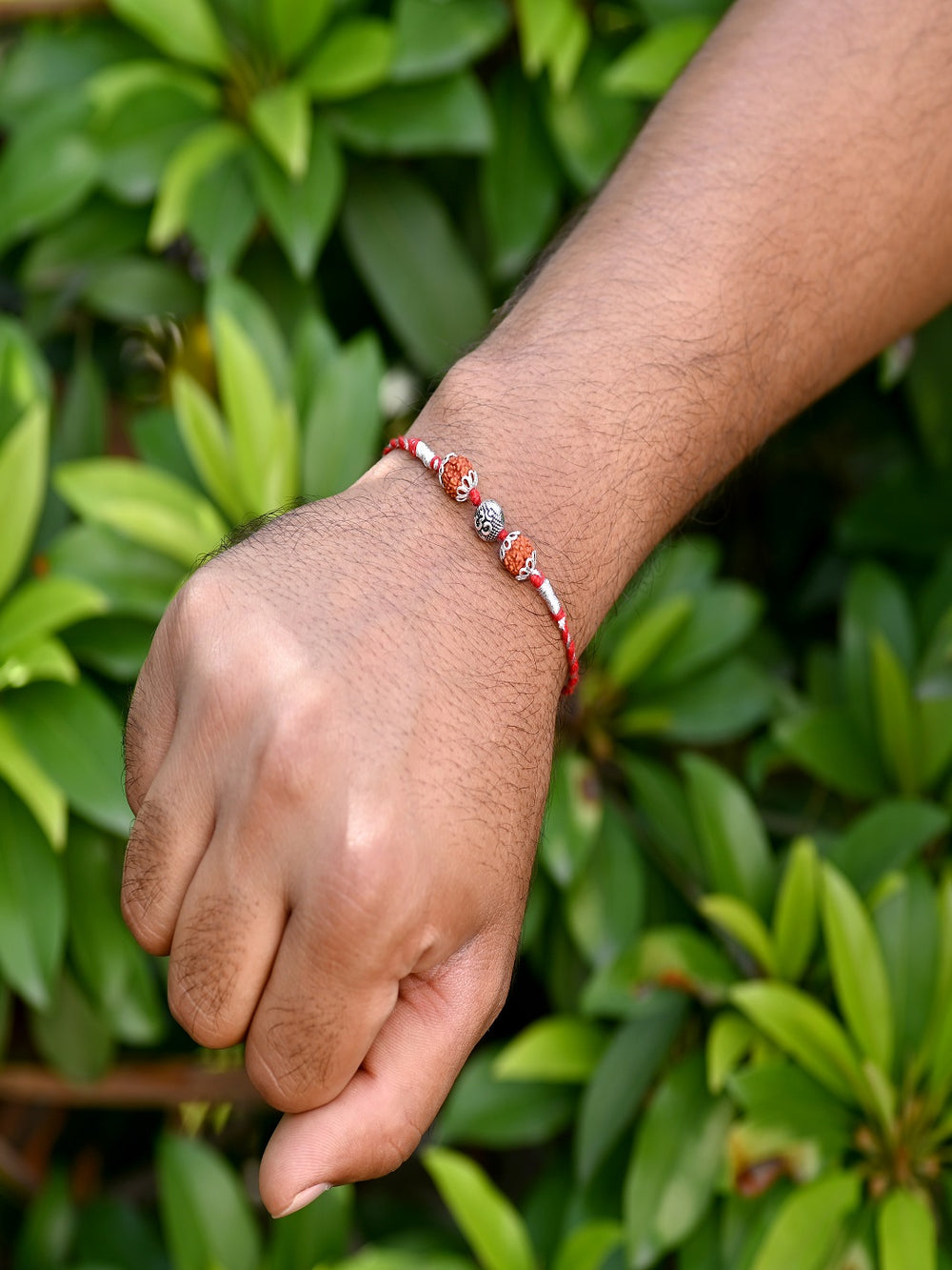 Silver Alloy Rudraksh Om Thread Bracelet for Men