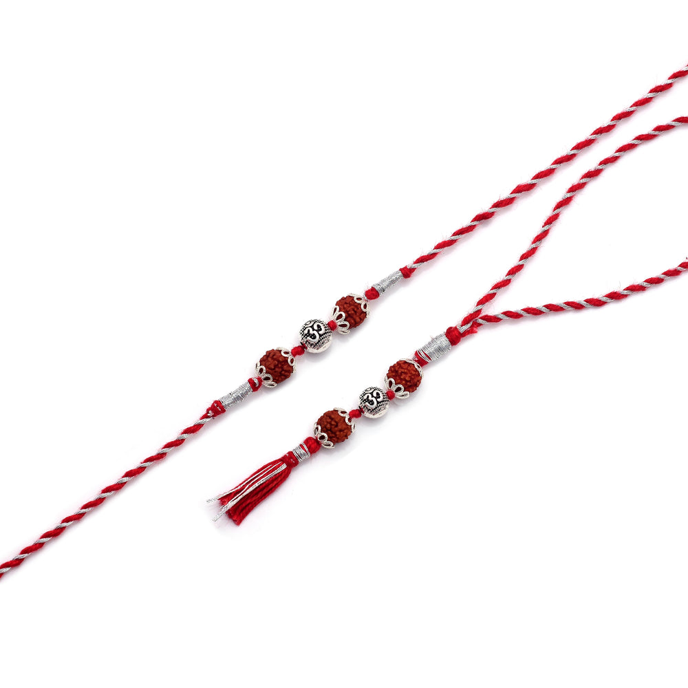 Combo of Silver Alloy Rudraksh Om Thread Rakhi for Bhaiya Bhabhi Couple Rakhi