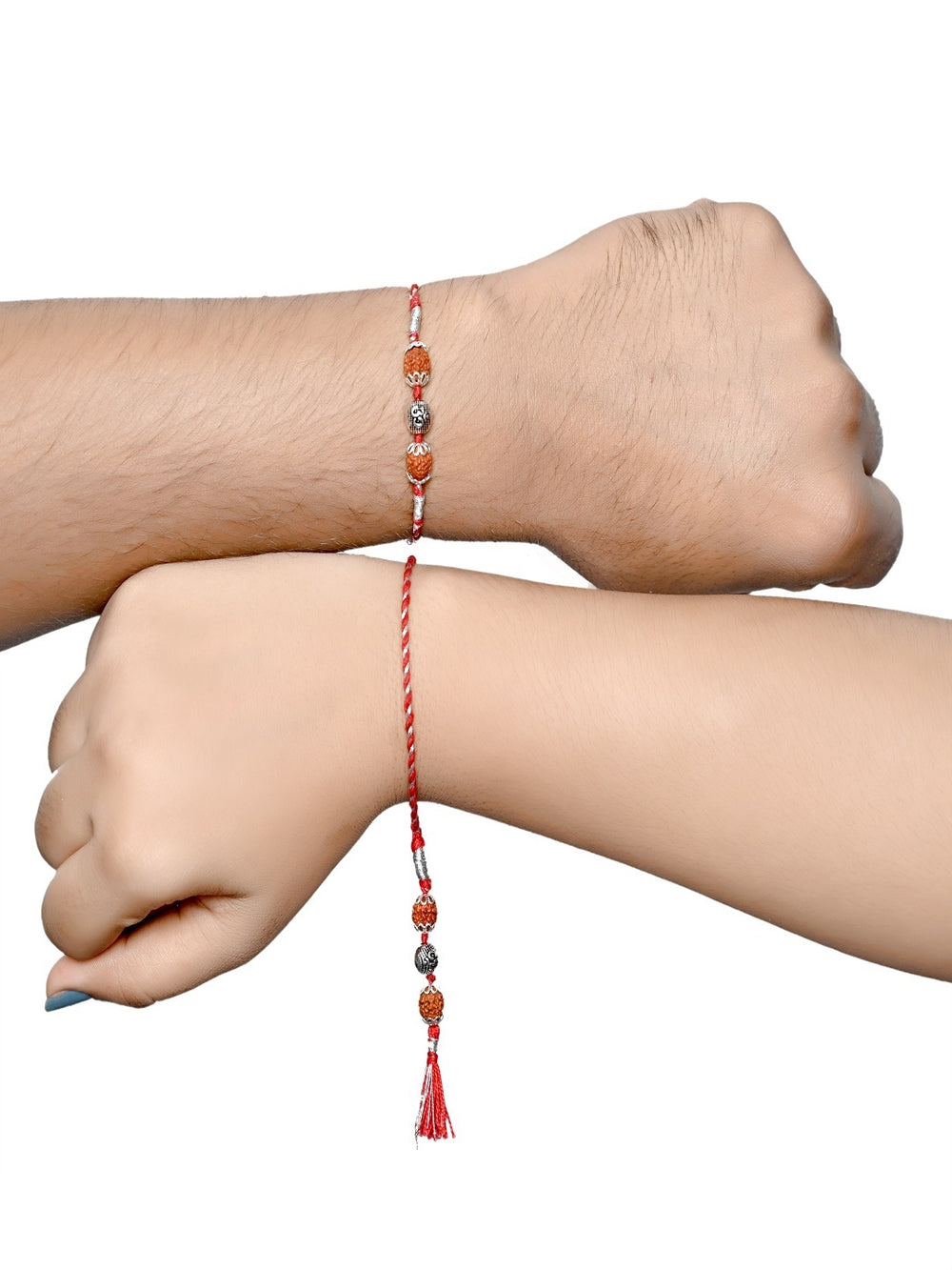 Combo of Silver Alloy Rudraksh Om Thread Rakhi for Bhaiya Bhabhi Couple Rakhi