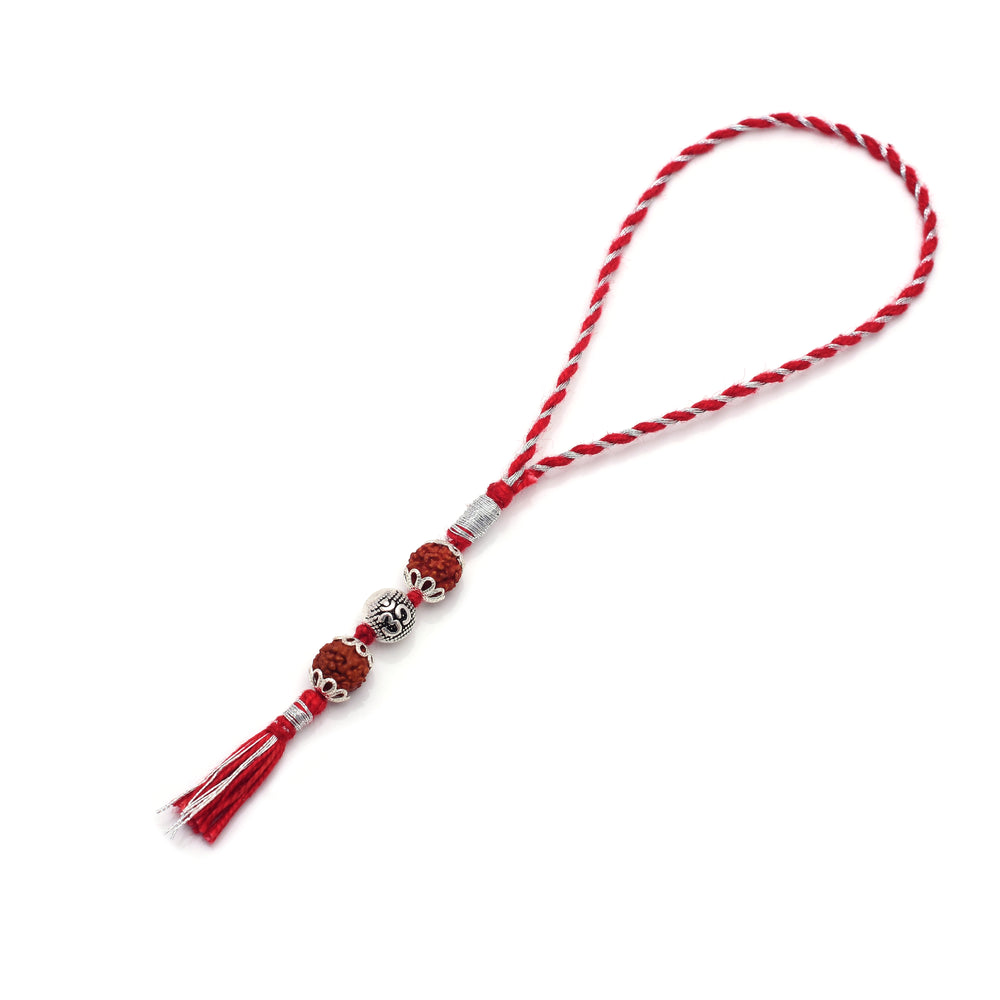 Silver Alloy Rudraksh Om Thread Loomba Rakhi for Bhabhi
