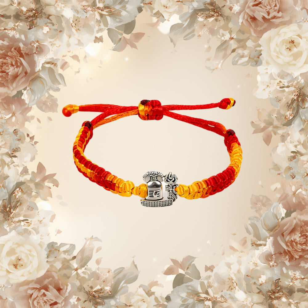 Silver Alloy Shivling Trishul Thread Bracelet for Men