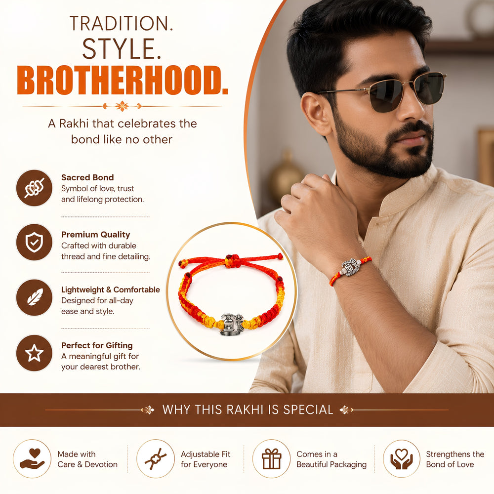 Silver Alloy Shivling Trishul Thread Bracelet for Men