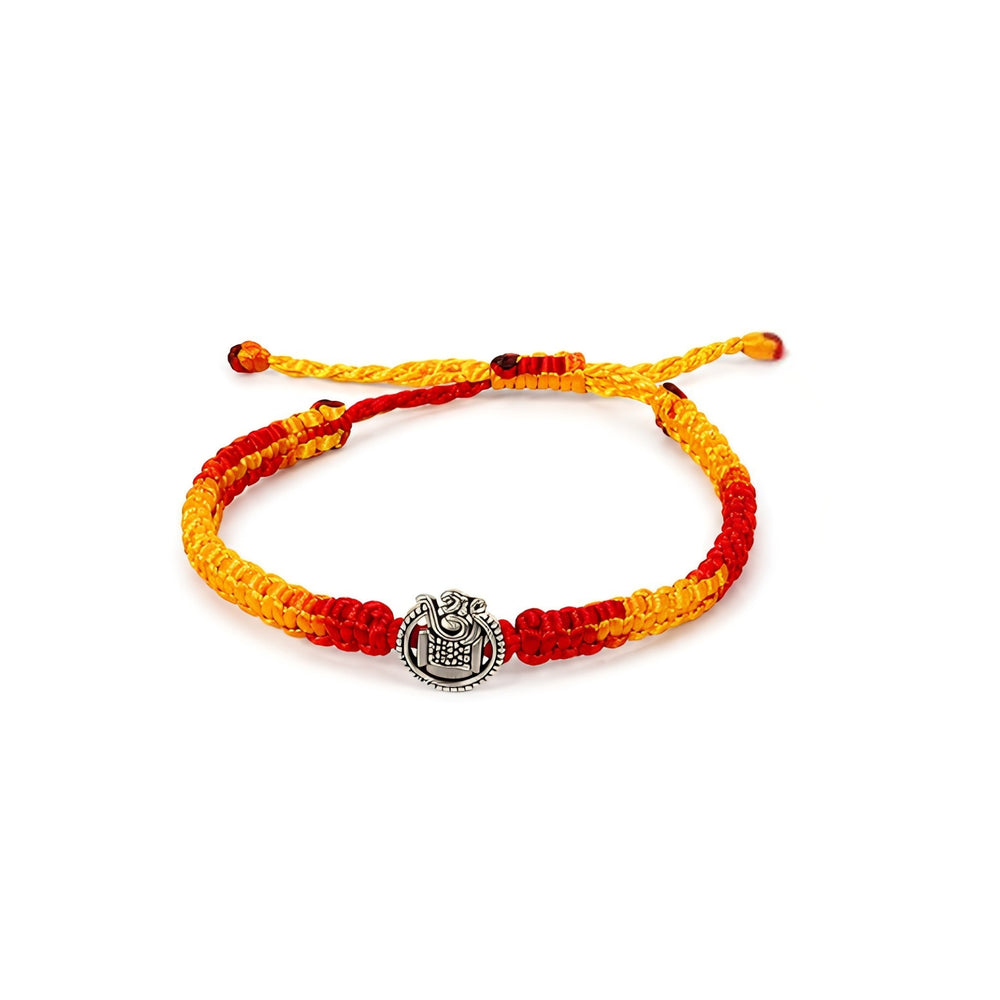 Silver Alloy Om Shiv Damru Thread Bracelet for Men
