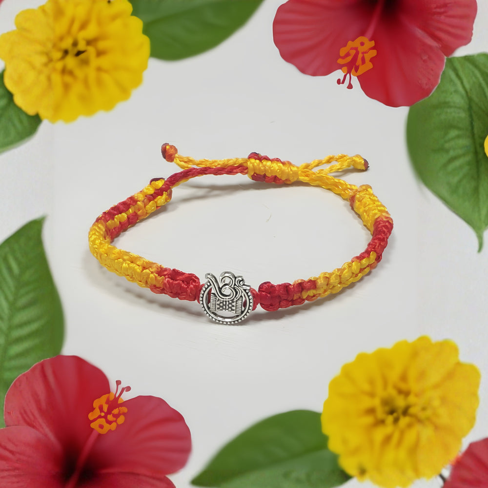 Silver Alloy Om Shiv Damru Thread Bracelet for Men
