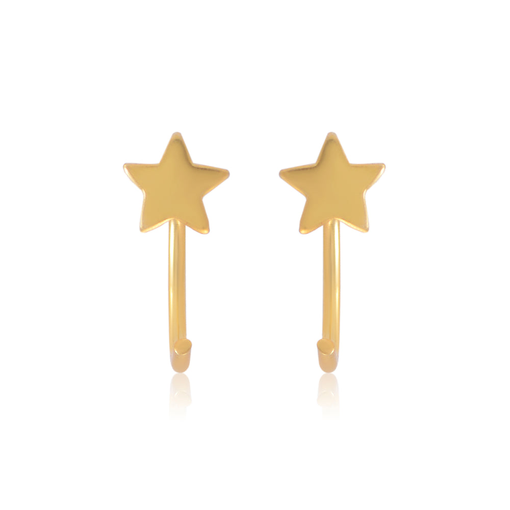 Star Gold Plated 92.5 Sterling Silver Adjustable Hoops Earrings