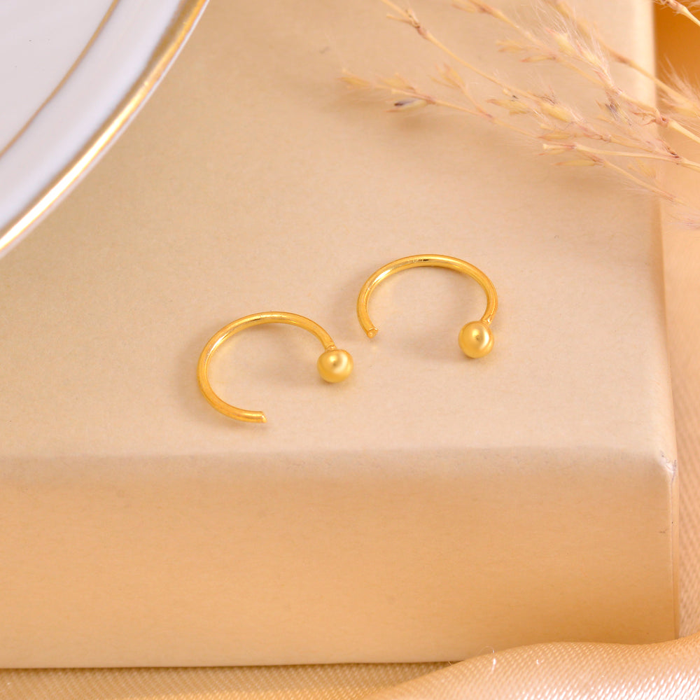 Ball Gold Plated 92.5 Sterling Silver Adjustable Hoops Earrings